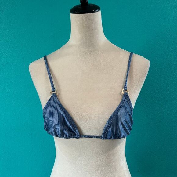 NWT Aerie Shine Rib String Triangle Bikini Top Marble Blue Beach Swim Surf - Picture 2 of 5